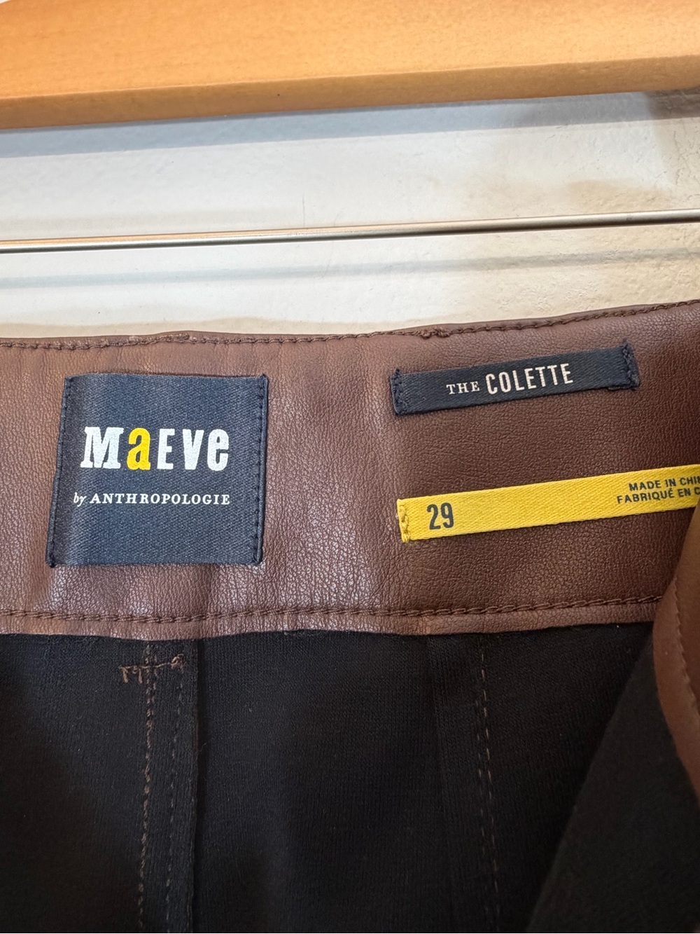 Anthro Maeve Colette Faux Leather Wide Leg Cropped Pant Size 29 Chocolate New - Picture 7 of 13